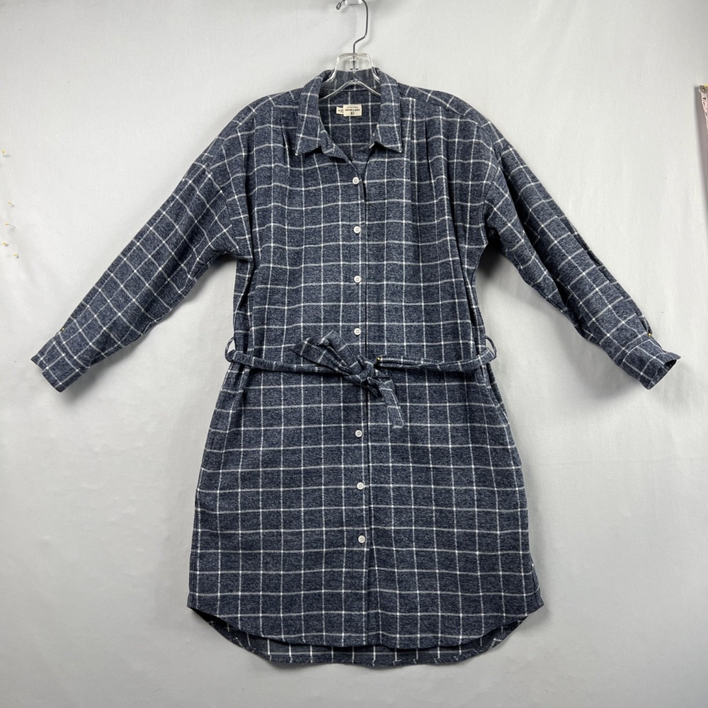 Bridge & Burn Shirt Dress Womens Small Flannel Button Up Plaid Tie Belt Casual